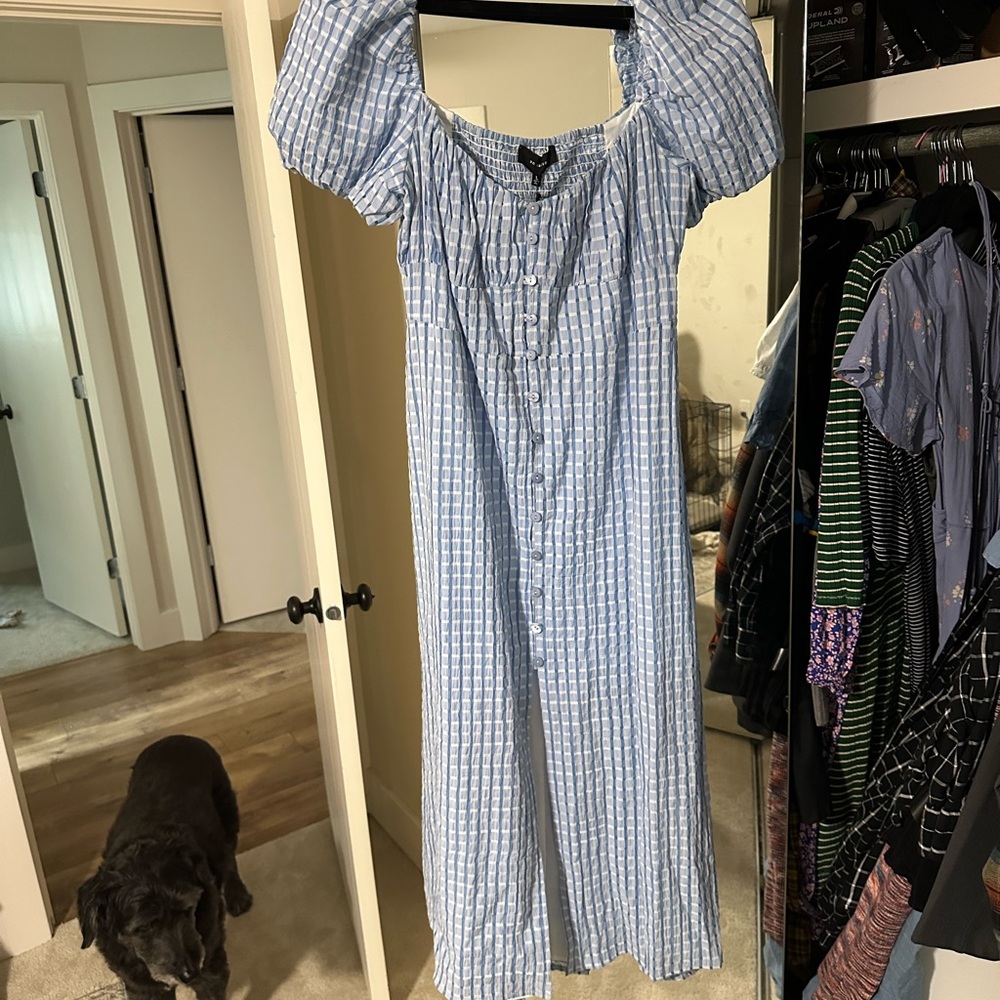 En Saison Light Blue and White Smocked Dress